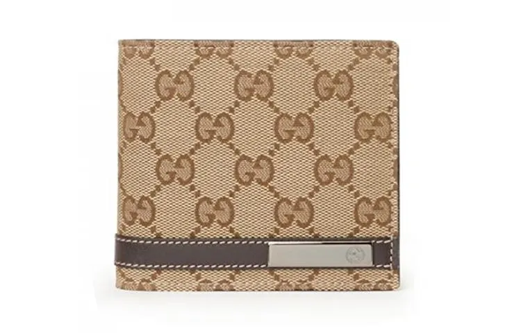 GUCCI Canvas With Leather Wallet Men's Ebony