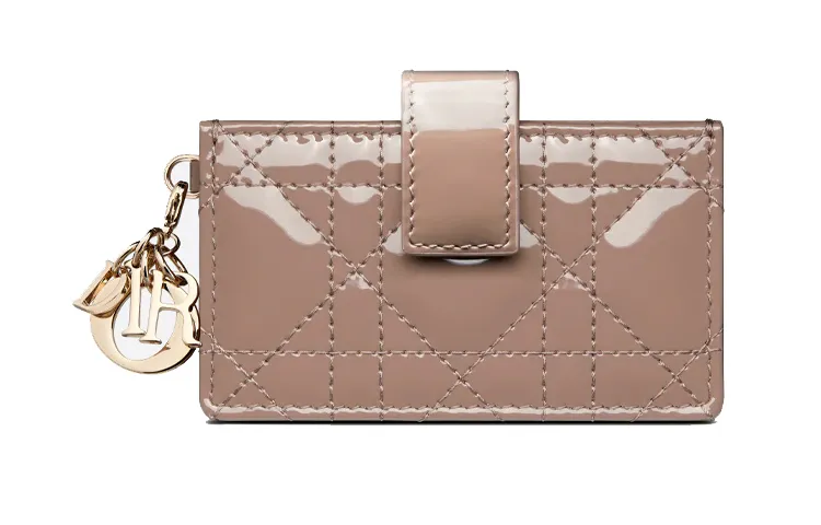 DIOR Lady Dior Wicker Pattern Cow Leather Card Holder Card Holder Women's Warm Taupe
