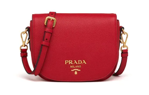 PRADA Grain Calfskin Crossbody Bag, Shoulder Bag Women's Red