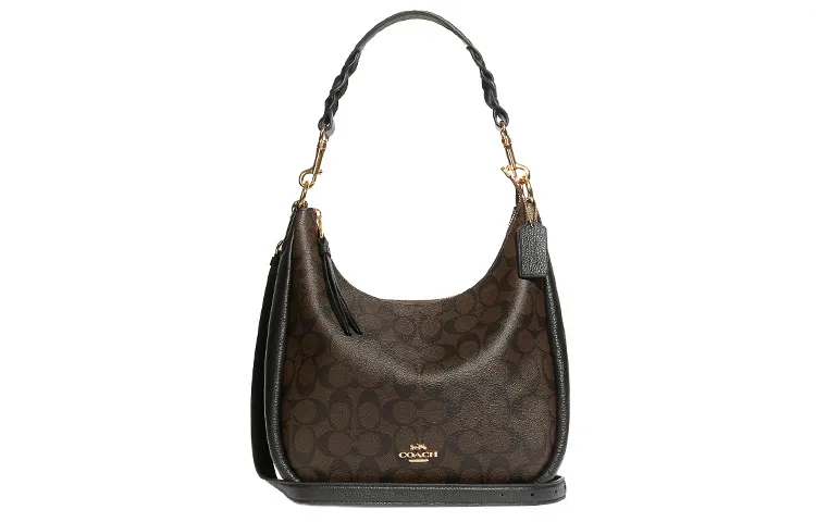 COACH Hobo Coated Canvas With Refined Pebbled Leather Shoulder Bag, Handbag, Shoulder Bag, Crossbody Bag Large Women's