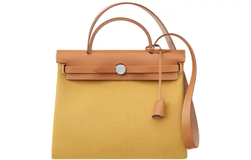 HERMES Herbag Zip Canvas With Hunter Cow Leather Shoulder Bag, Crossbody Bag, Handbag 31 Unisex