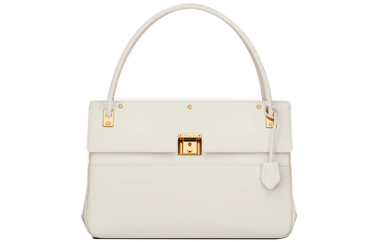 DIOR Dior PARISIENNE Series Metal Lock Smooth Cow Leather Handbag Women's Milk White