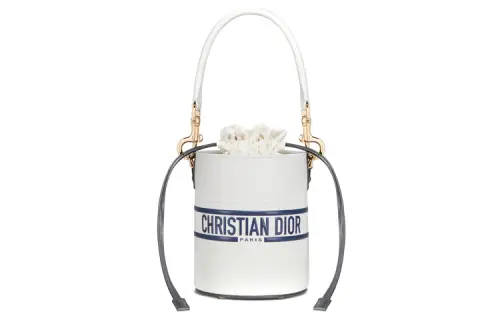 DIOR Cow Leather Bucket Bag, Shoulder Bag, Crossbody Bag, Handbag Small Women's White