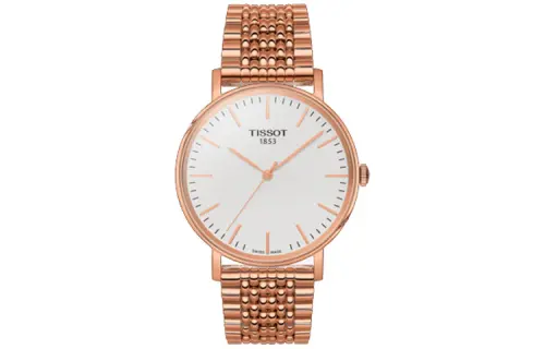 TISSOT Tissot, quartz golden steel belt, fashionable men's watch, white dial, case stainless steel, quartz mechanism, pink gold, 38mm