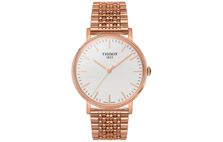 TISSOT Tissot, quartz golden steel belt, fashionable men's watch, white dial, case stainless steel, quartz mechanism, pink gold, 38mm