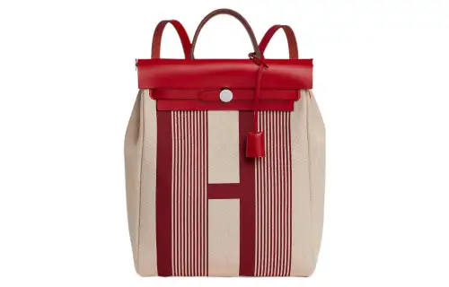 HERMES Herbag Zip Canvas With Leather Carry Backpack Regular Unisex Bordeaux Red/Light Beige/Pepper Red