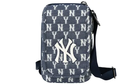 MLB Monogram Collection Polyester Small Square Bag, Crossbody Bag Regular Unisex Denim Blue