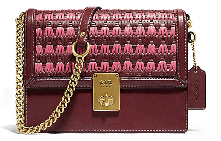 COACH Cow Leather Small Square Bag, Chain Bag, Shoulder Bag, Crossbody Bag Regular Women's Red