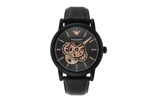 EMPORIO ARMANI LUIGI Wrist Watches Mechanical Movement Genuine Leather Strap Black Dial Men's