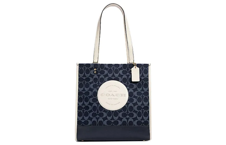 COACH Dempsey Fabric With Leather Tote Bag, Shopping Bag, Handbag, Shoulder Bag Medium Women's Monogram Denim