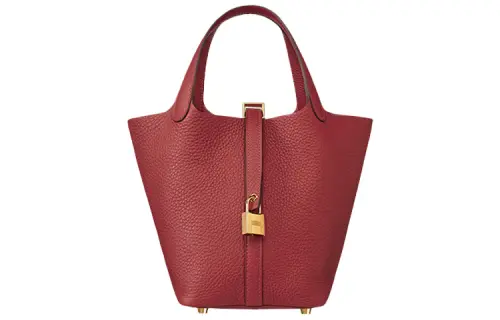 HERMES Picotin Lock Clemence Bullock Leather Basket Bag, Bucket Bag, Handbag 18 Women's K1 Rouge Grenade Garnet Red