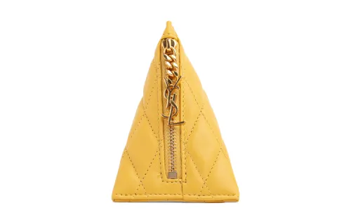 SAINT LAURENT Diamond Pattern Lambskin Coin Purse Women's Yellow