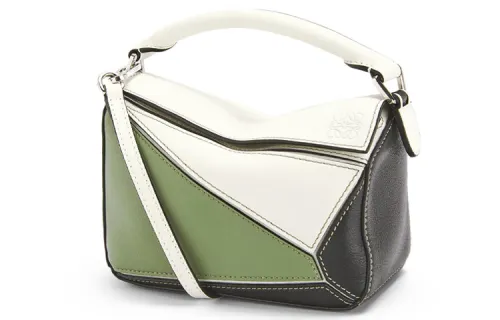 LOEWE Puzzle Cow Leather Portable Crossbody Bag, Shoulder Bag Mini Women's White/Green