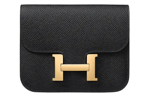 HERMES Constance Slim Gold tone Lock Epsom Leather Wallet, Card Holder, Fanny Pack Small Women's 89 Noir Black