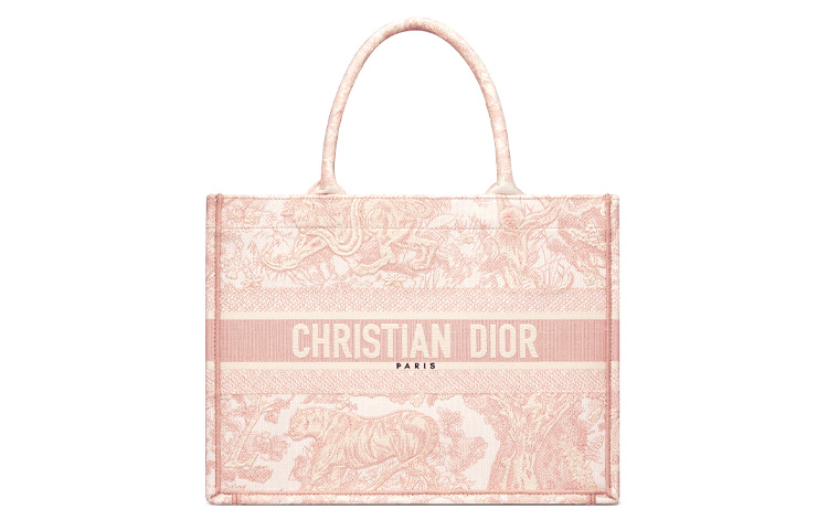 DIOR Dior BookTote Zoo Series Jouy Print Embroidered Letters Customized Tote Bag Tote Bag Shopping Bag Handbag Small Women's Candy Color Pink