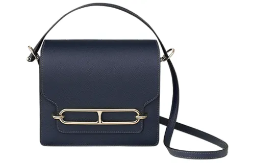 HERMES Roulis Calfskin Shoulder Bag, Crossbody Bag, Handbag Mini Women's Navy Blue