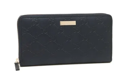 GUCCI Cow Leather Wallet Men's Dark Blue
