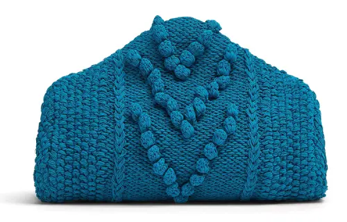 Bottega Veneta Knitted Fabric Sheepskin Handbag Clutch Women's Lake Color