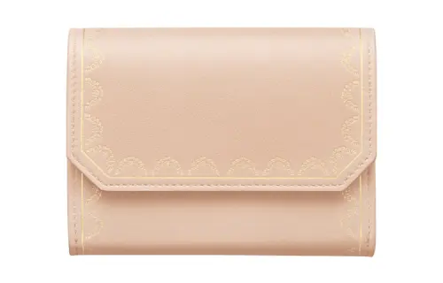 CARTIER Guirlande Calfskin Wallet Card Holder Clutch Mini Women's Pink Beige