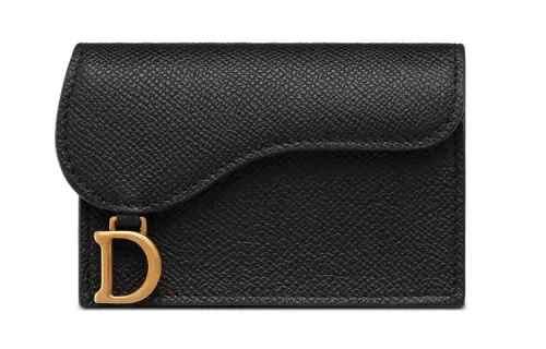 DIOR Saddle Grained Calfskin Saddle Bag Card Holder Women's Black
