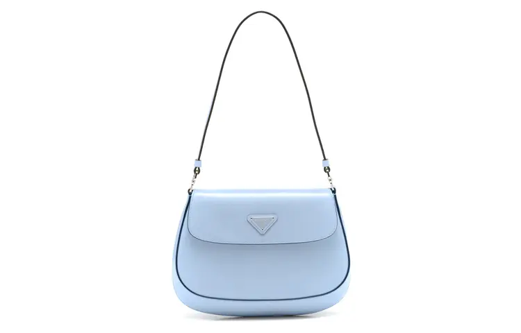 PRADA Cleo Flap Shiny Leather Crescent Bag Shoulder Bag Women's Sky Blue