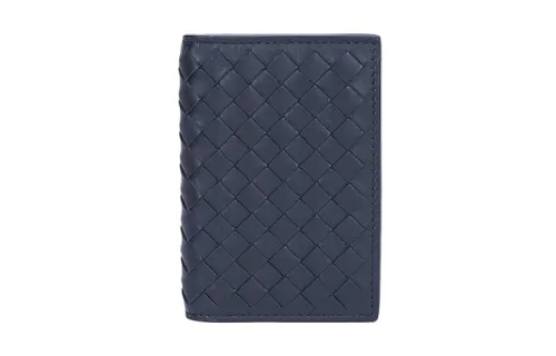 Bottega Veneta Woven Leather Clutch Wallet Men's Dark Blue