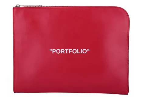 OFF WHITE Leather Pochette Clutch Unisex Red