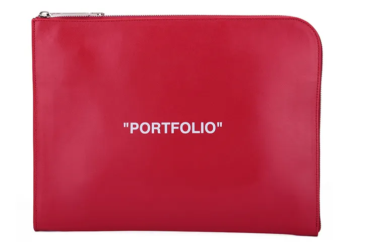 OFF WHITE Leather Pochette Clutch Unisex Red