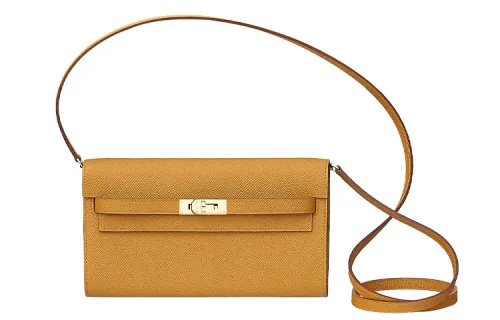 HERMES Kelly To Go Gold tone Lock Epsom Leather Wallet Crossbody Bag Women's 9D Ambre Amber Yellow