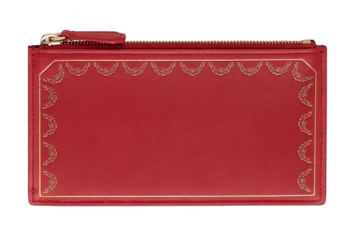 CARTIER Guirlande Zipper Cow Leather Card Holder Women's Red