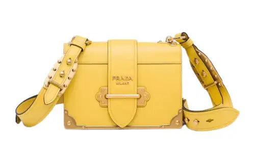 PRADA Cahier Leather Handbag, Shoulder Bag, Crossbody Bag Regular Women's Sunlight Yellow