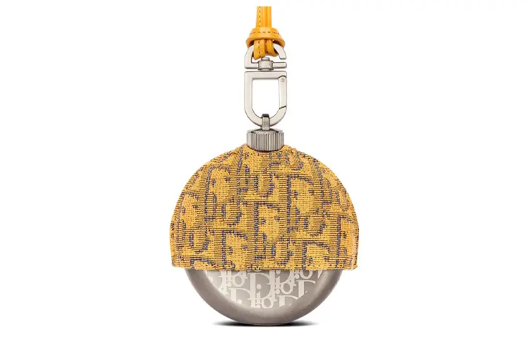 DIOR Oblique Printed Fabric With Stainless Steel Bag Accessory Unisex Gold & Yellow