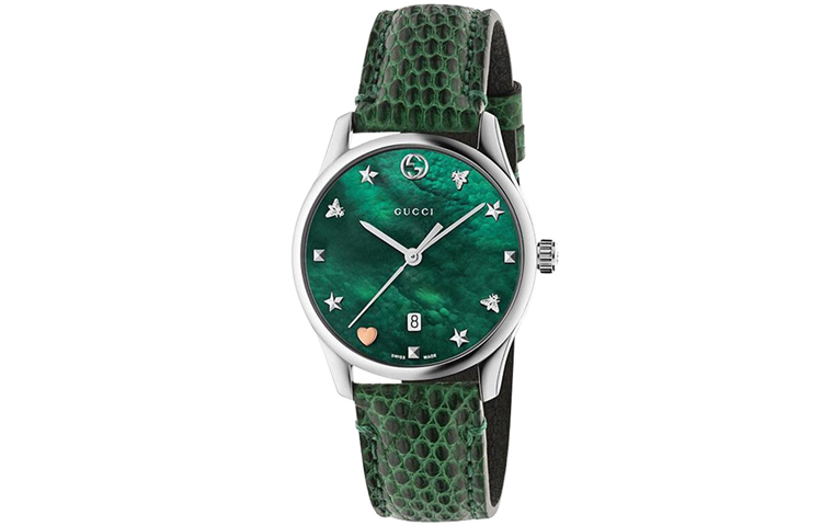 GUCCI G Timeless Collection Wrist Watches Quartz Movement Genuine Leather Strap Green Dial Women's Watch
