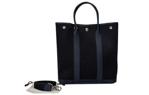 HERMES GARDEN FILE Calfskin Handbag Unisex Noir Black