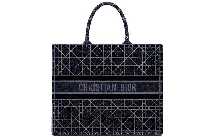 DIOR BookTote European And American Fashion Embroidery Velvet Tote Bag, Shopping Bag, Handbag Unisex Blue