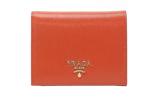 PRADA Saffiano Cow Leather Wallet Clutch Women's Orange