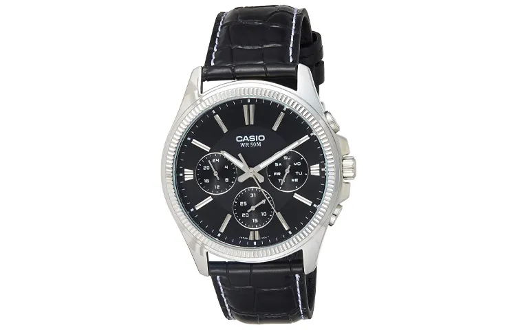 CASIO STANDARD DRESS 3 Eye Quartz Movement Leather Strap Watch Men's Watches Black Dial