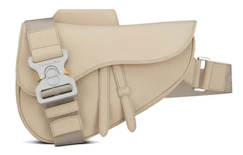 DIOR Grain Cow Leather Saddle Bag, Sling Bag Men's Cream White