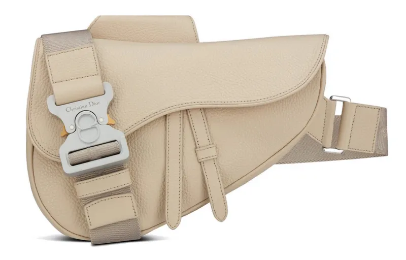 DIOR Grain Cow Leather Saddle Bag, Sling Bag Men's Cream White