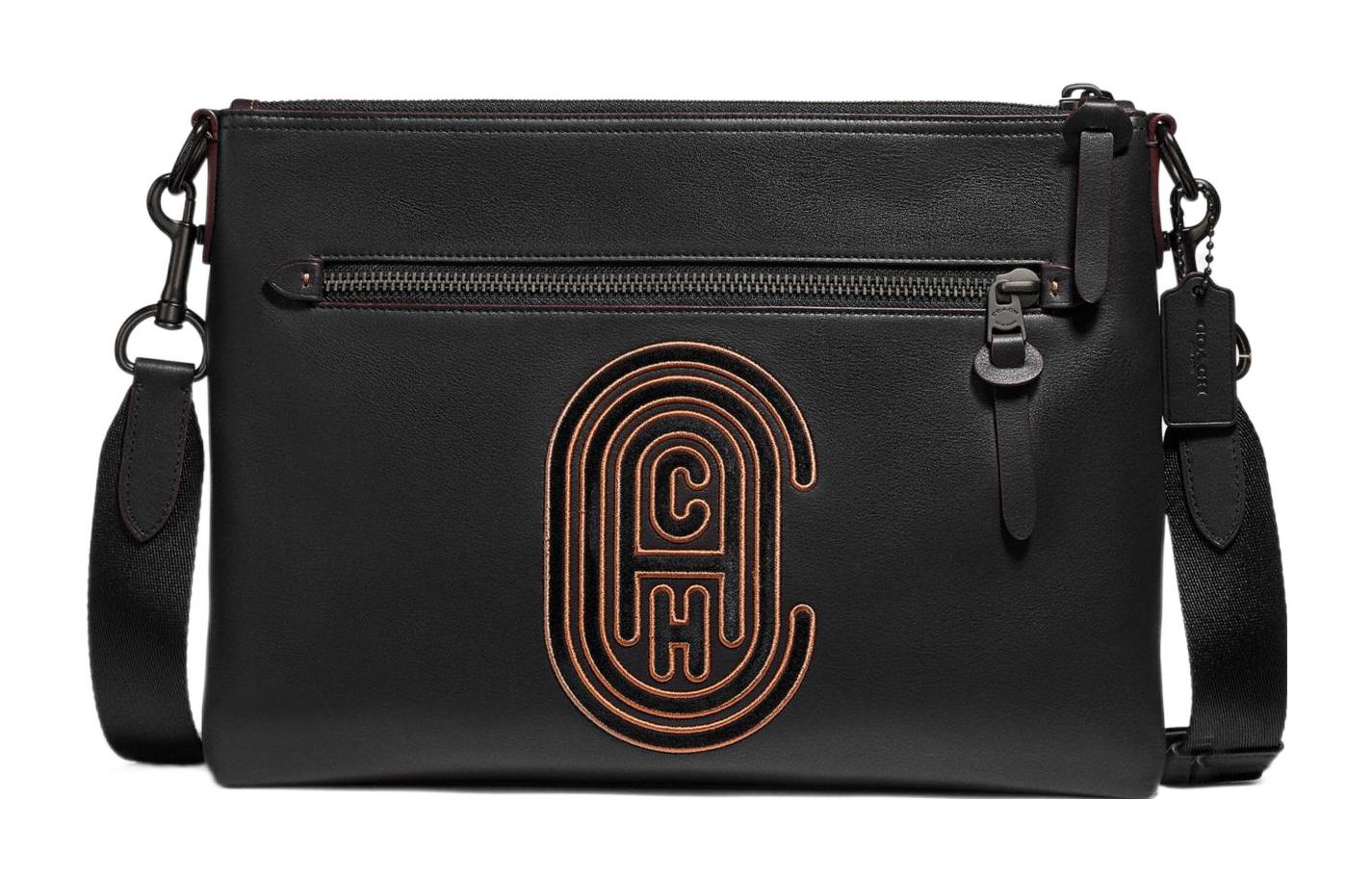 COACH Rivington Smooth Leather With Suede Briefcase, Crossbody Bag, Shoulder Bag Men's Black