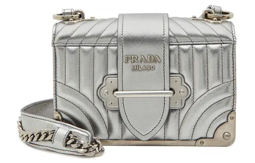 PRADA Cahier Leather Shoulder Bag Women's Silver