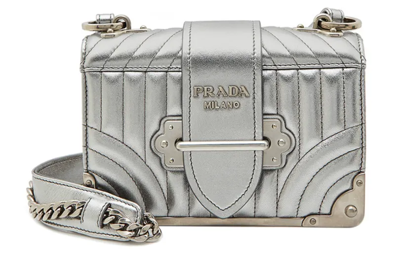 PRADA Cahier Leather Shoulder Bag Women's Silver