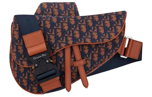 DIOR Saddle Nylon Fabric Saddle Bag, Shoulder Bag, Sling Bag Men's Marine Blue And Camel