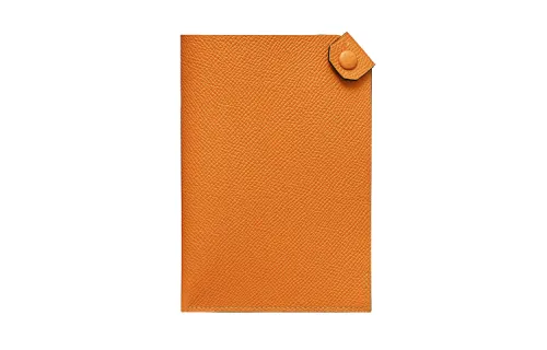 HERMES Tarmac Cow Leather Passport Holder Men's Apricot Yellow