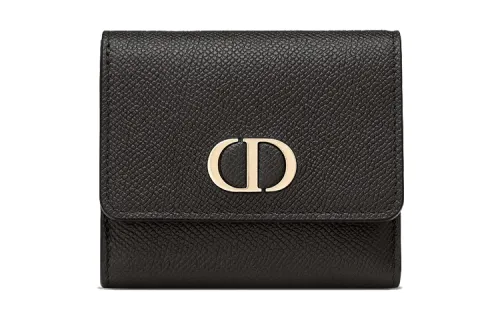 DIOR 30 Montaigne Grain Calfskin Card Holder, Wallet Women's Black