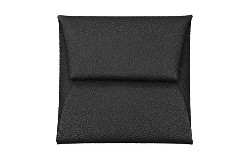 HERMES Bastia Silver Tone Buckle Epsom Calfskin Coin Purse Men's Black