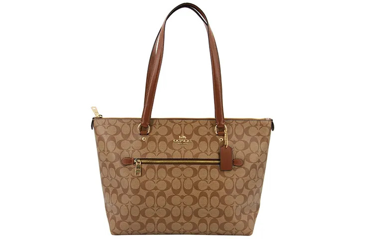 COACH Gallery Canvas With Leather Tote Bag, Shopping Bag, Handbag, Shoulder Bag Regular Women's Khaki Brown