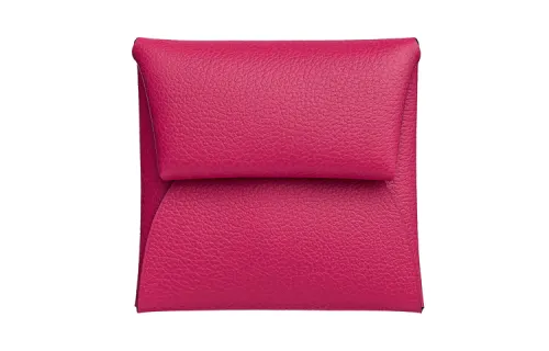 HERMES Bastia Calfskin Coin Purse Women's Berry Red
