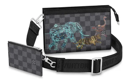 LOUIS VUITTON Gaston WW Coated Canvas Passport Holder, Card Holder, Crossbody Bag Men's Gray Black