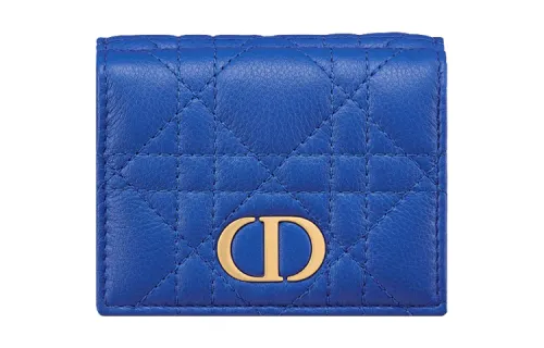 DIOR Caro Calfskin Wallet Women's Blue